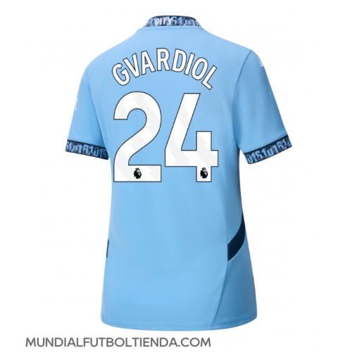 Camiseta Manchester City Josko Gvardiol #24 Primera Equipación Replica 2024-25 para mujer mangas cortas